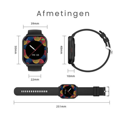 Afmetingen van de smartwatch met vierkant scherm