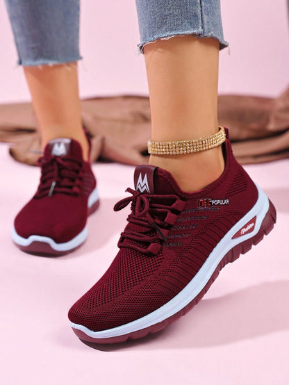 Sneakers voor dames met gebreid bovenwerk, elastische veters en dikke witte zool - beeld 5