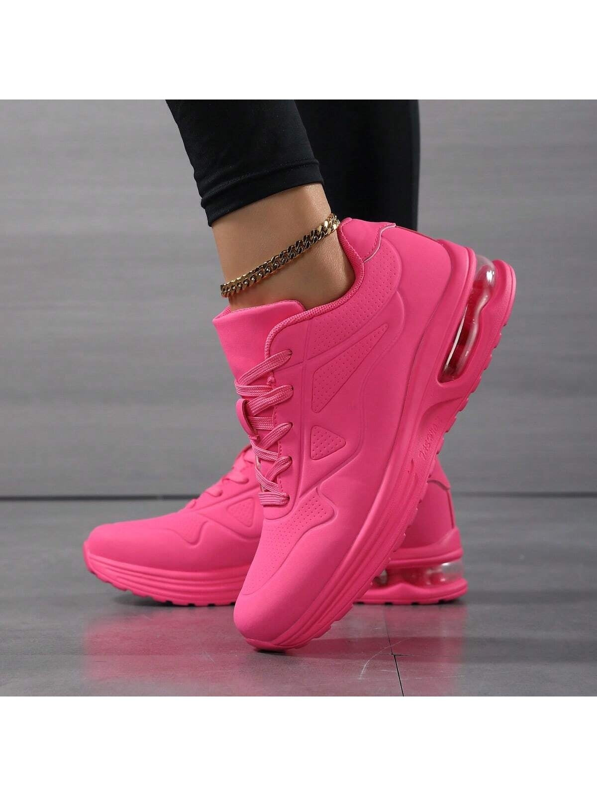 Sneakers voor dames in gladde leerlook, in één kleur met veters en zichtbare luchtkamer in de zool - beeld 6