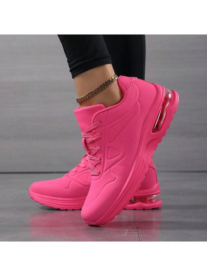 Sneakers voor dames in gladde leerlook, in één kleur met veters en zichtbare luchtkamer in de zool - beeld 6