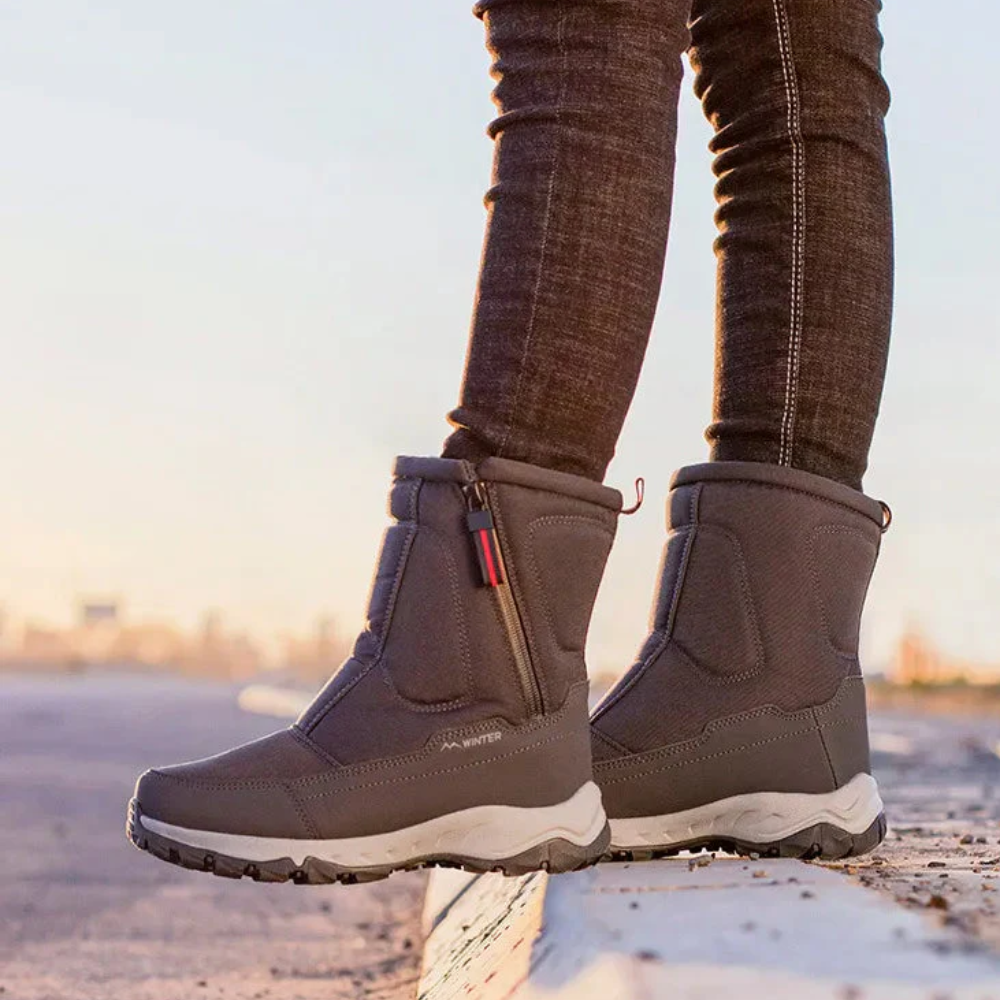 Halfhoge snowboots voor dames en heren met rits en teddyvoering