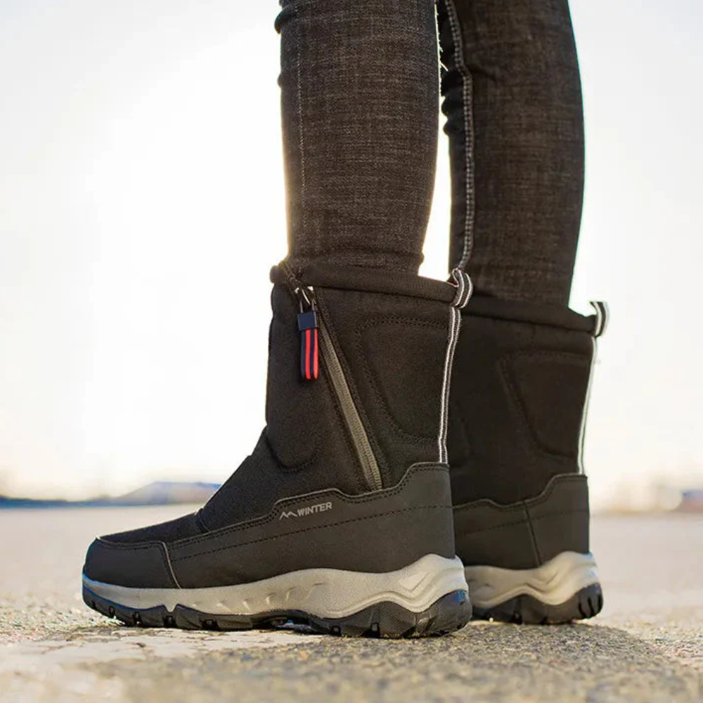 Halfhoge snowboots voor dames en heren met rits en teddyvoering