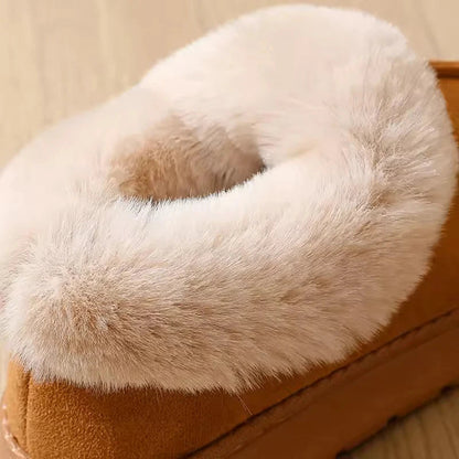 Korte snowboots in suède look met brede pluche kraag, pluche voering en dikke plateauzool - beeld 9