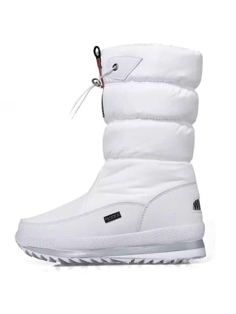 Snowboots voor dames met gewatteerde schacht, trekkoord en pluche voering - wit