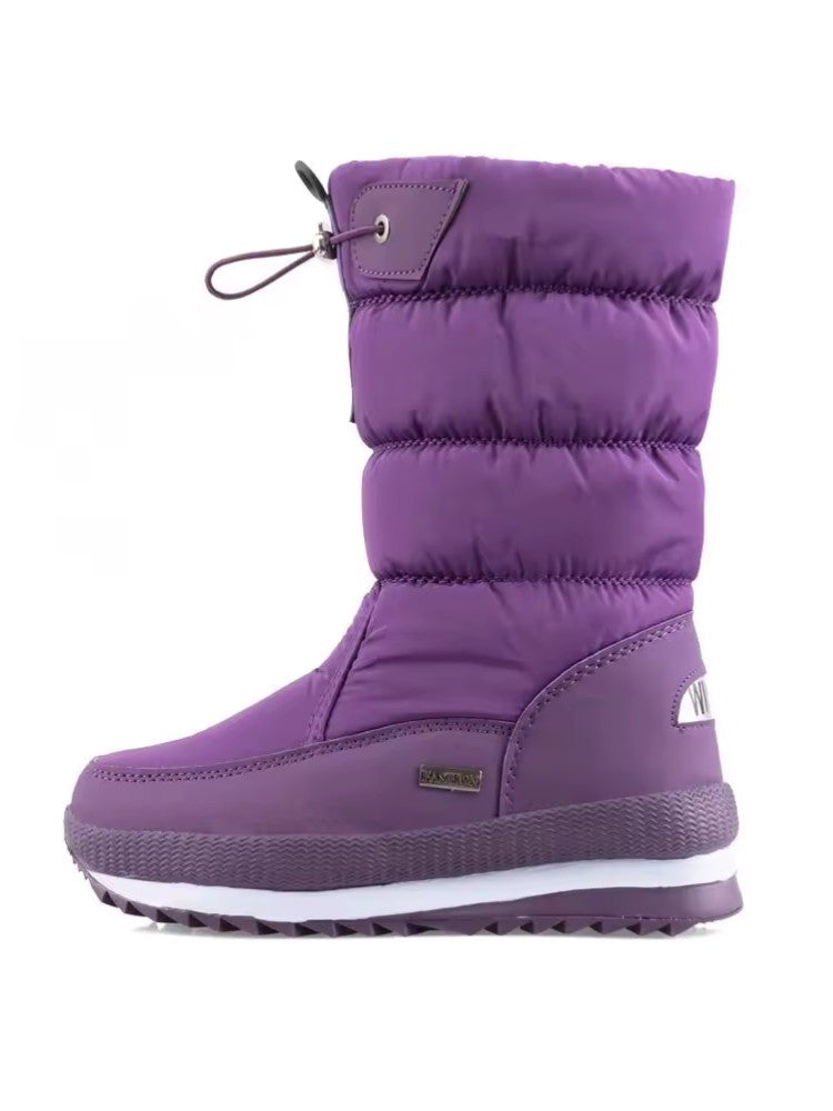 Snowboots voor dames met gewatteerde schacht, trekkoord en pluche voering - paars
