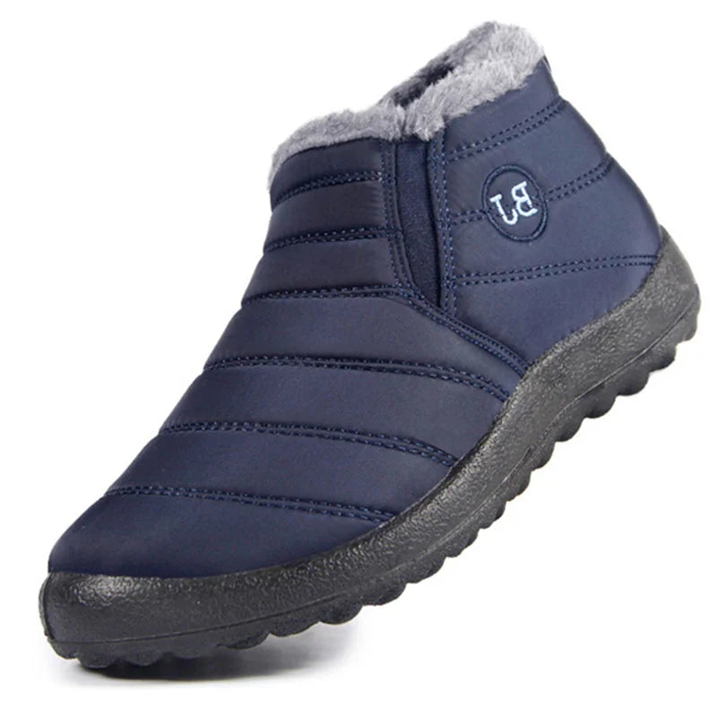 Snowboots voor heren met gewatteerde bovenkant, elastiek opzij, pluche kraag en profielzool - marineblauw