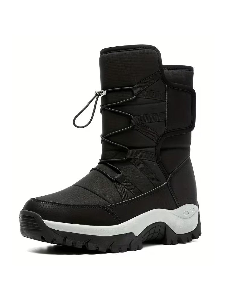 Snowboots voor heren met elastische snelveters, pluche voering en grove profielzool - zwart