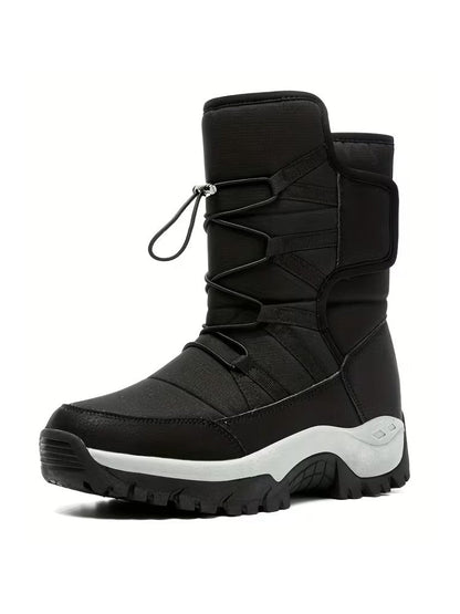 Snowboots voor heren met elastische snelveters, pluche voering en grove profielzool - zwart