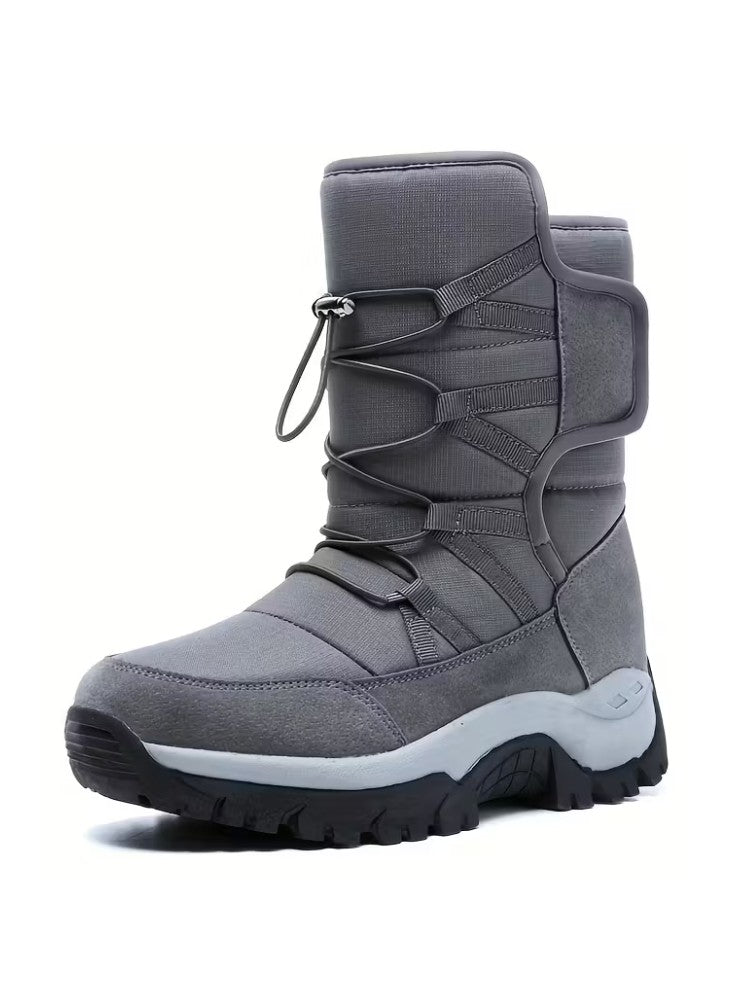 Snowboots voor heren met elastische snelveters, pluche voering en grove profielzool - grijs