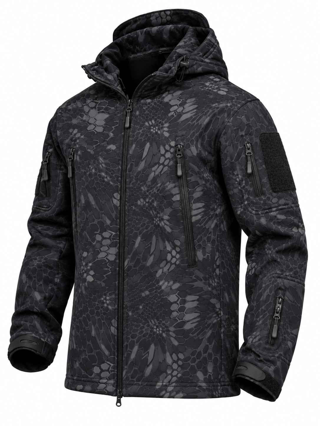 Softshell herenjack met capuchon, fleecevoering en ritszakken - pythonprint