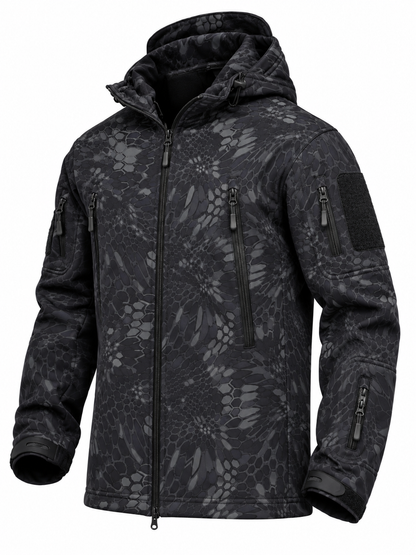 Softshell herenjack met capuchon, fleecevoering en ritszakken - pythonprint