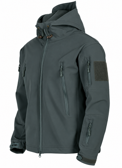 Softshell herenjack met capuchon, fleecevoering en ritszakken - grijs