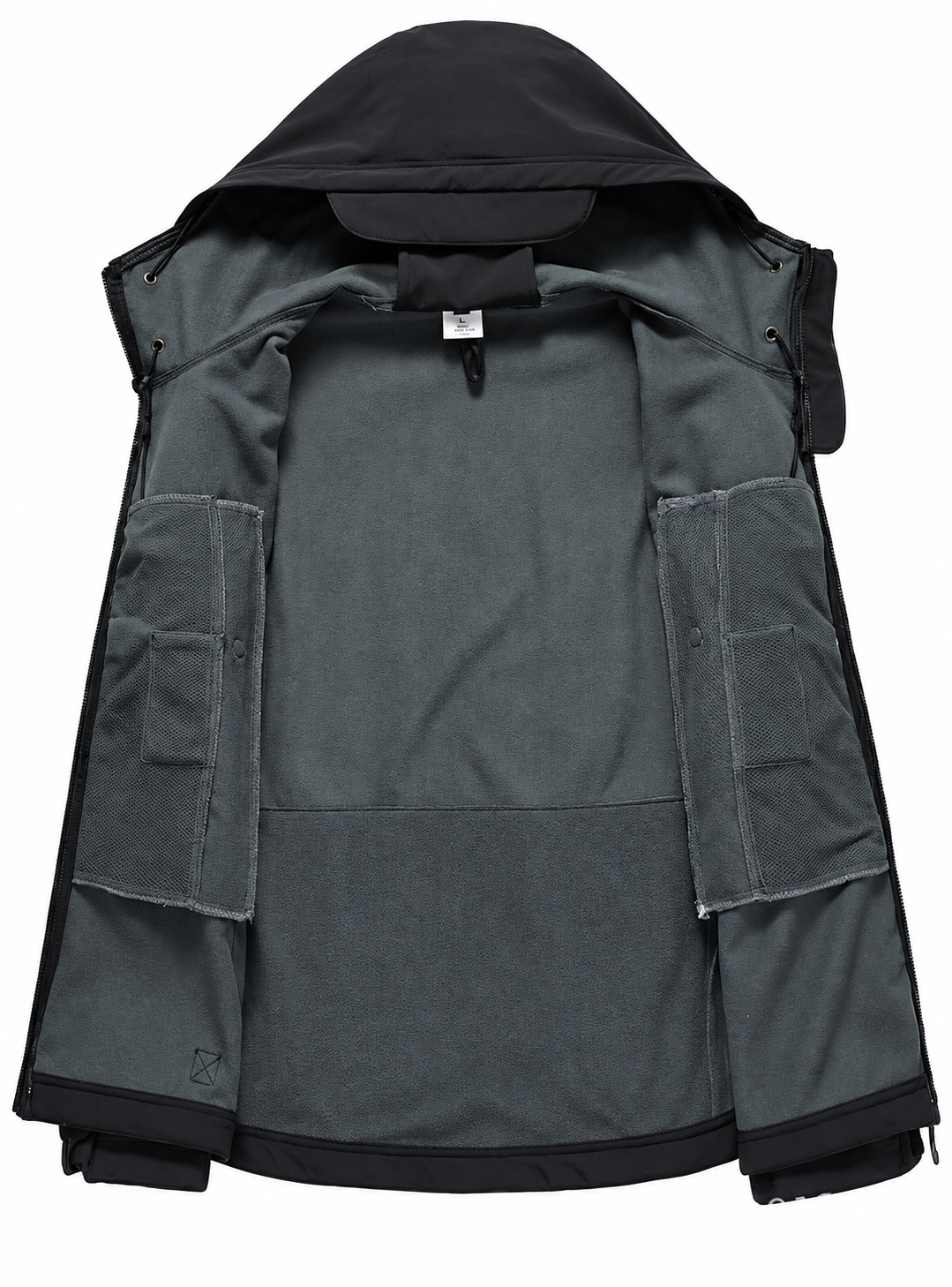 Softshell herenjack met capuchon, fleecevoering en ritszakken
