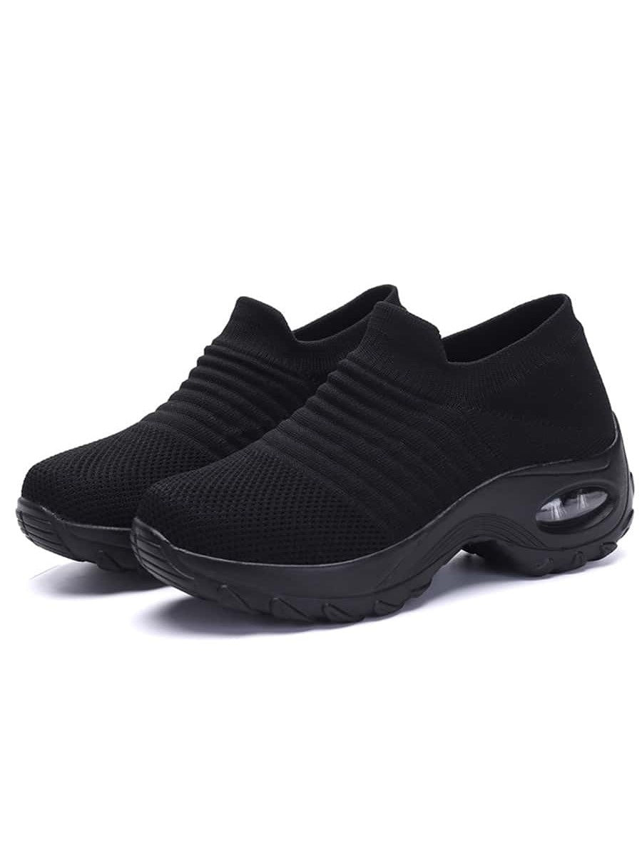 Sok sneakers voor dames met gebreide schacht zonder veters en dikke zool met luchtkamer - zwart