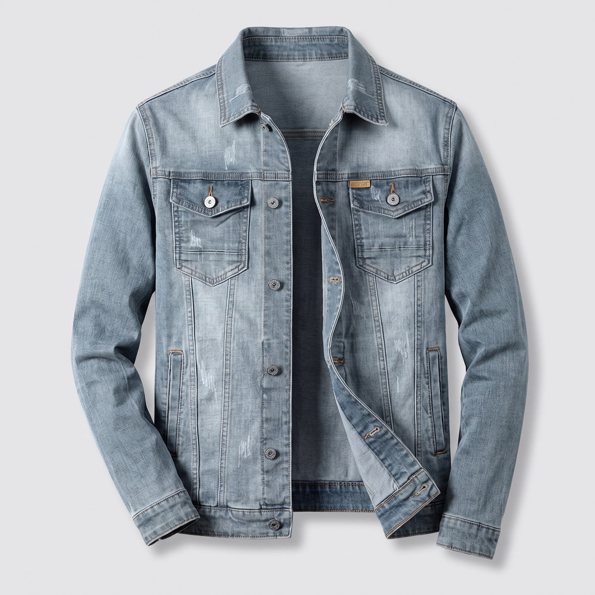 Spijkerjack voor heren in used look met twee borstzakken - grijs
