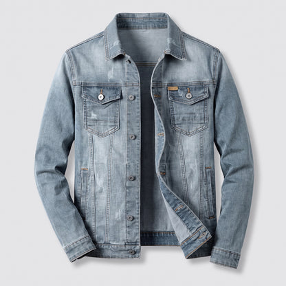 Spijkerjack voor heren in used look met twee borstzakken - grijs