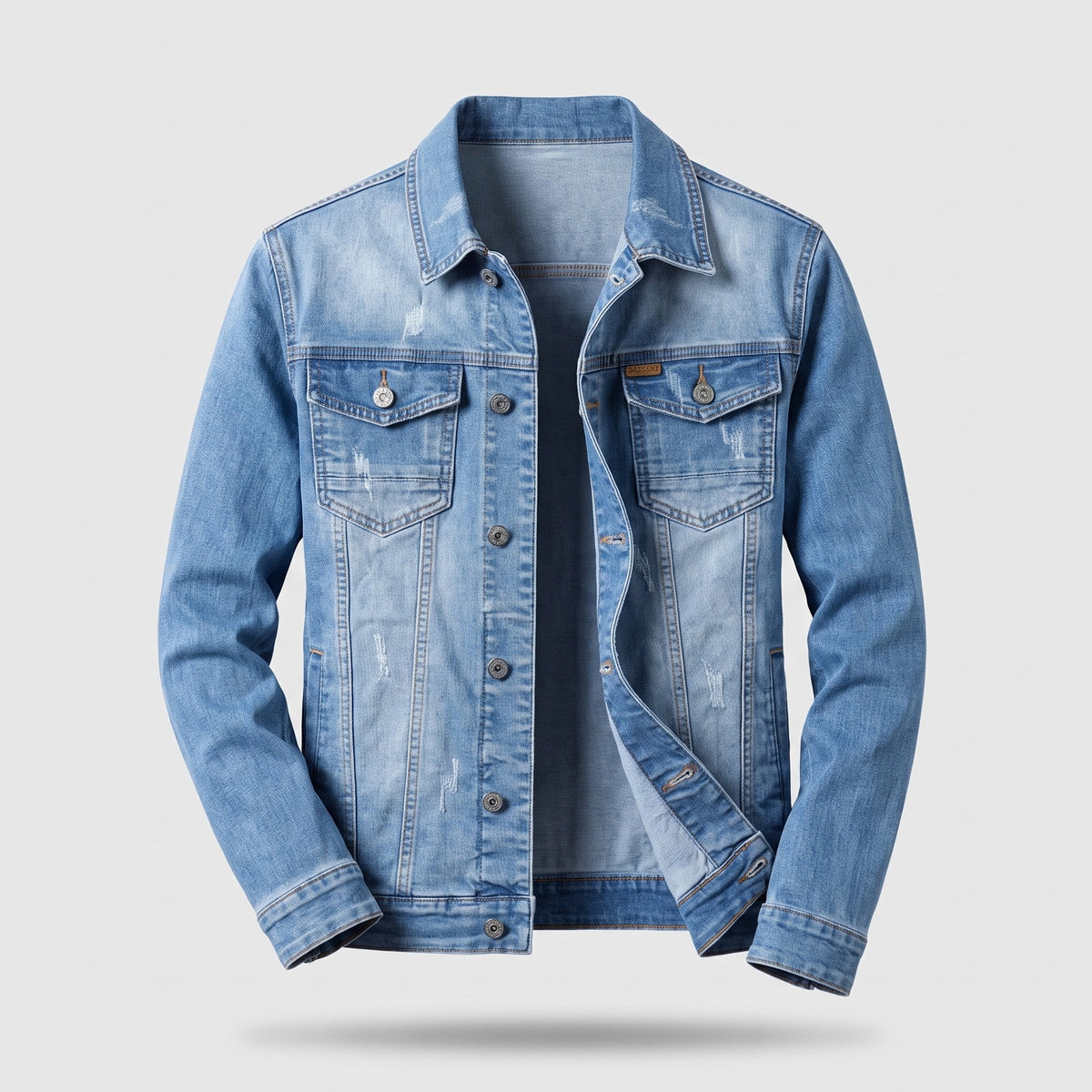 Spijkerjack voor heren in used look met twee borstzakken - lichtblauw