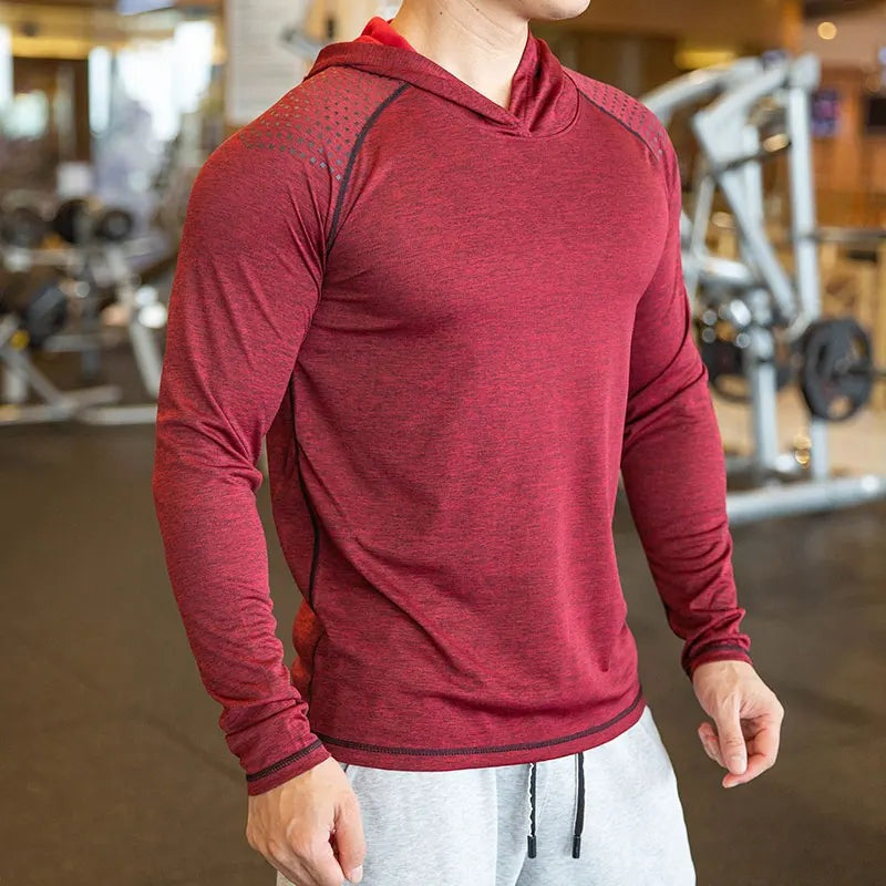 Sportshirt voor heren met capuchon en lange raglanmouwen - rood