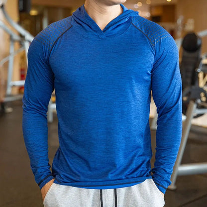Sportshirt voor heren met capuchon en lange raglanmouwen - kobaltblauw