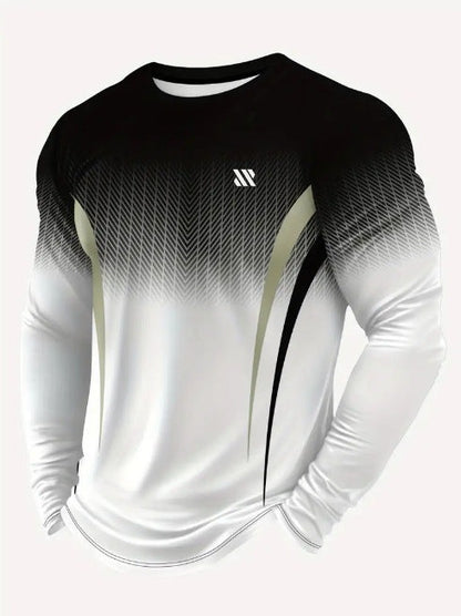 Sportshirt voor heren met lange mouwen en kleurverloop naar wit - zwart