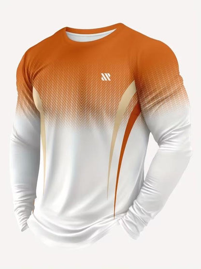 Sportshirt voor heren met lange mouwen en kleurverloop naar wit - oranje