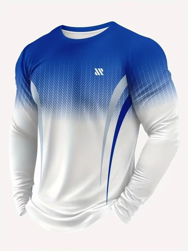 Sportshirt voor heren met lange mouwen en kleurverloop naar wit - blauw
