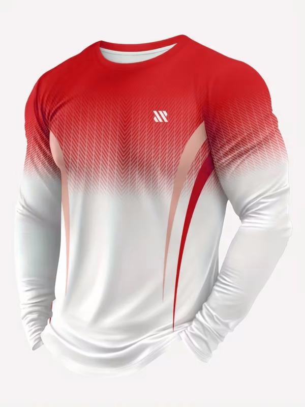Sportshirt voor heren met lange mouwen en kleurverloop naar wit - rood