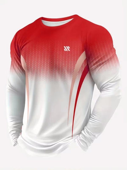 Sportshirt voor heren met lange mouwen en kleurverloop naar wit - rood
