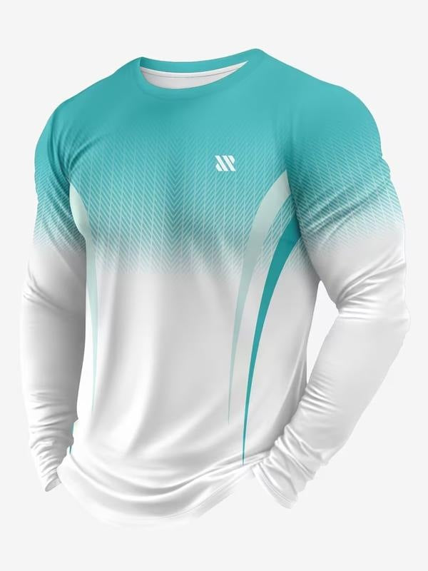 Sportshirt voor heren met lange mouwen en kleurverloop naar wit - turkoois