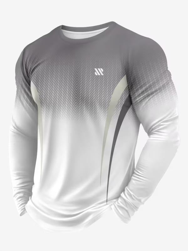 Sportshirt voor heren met lange mouwen en kleurverloop naar wit - grijs