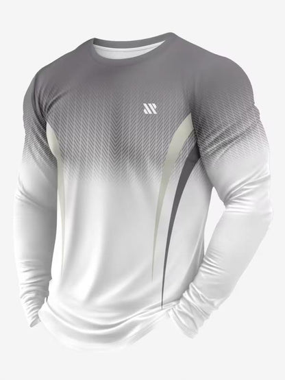Sportshirt voor heren met lange mouwen en kleurverloop naar wit - grijs