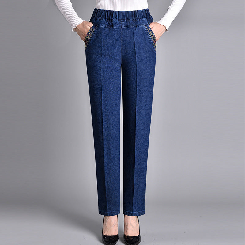 Spijkerbroek - dames - Met Elastische Taille en Zijzakken — Flatterend design met rechte pijp