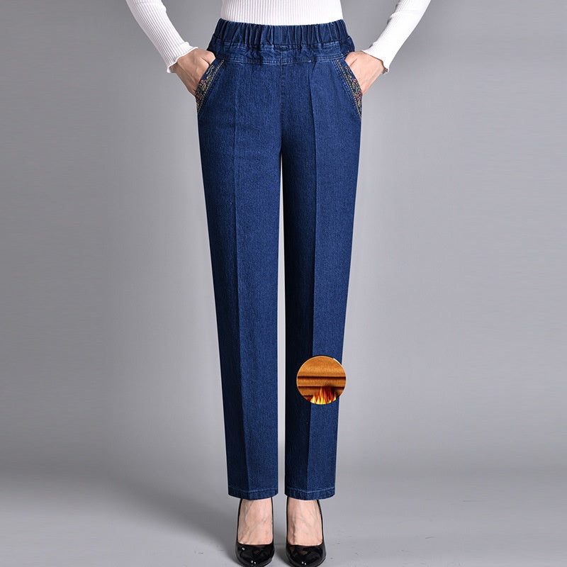 Spijkerbroek - dames - Met Elastische Taille en Zijzakken — Flatterend design met rechte pijp
