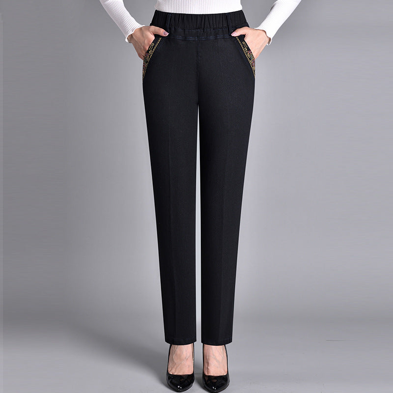 Spijkerbroek - dames - Met Elastische Taille en Zijzakken — Flatterend design met rechte pijp