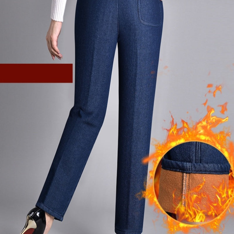 Spijkerbroek - dames - Met Elastische Taille en Zijzakken — Flatterend design met rechte pijp