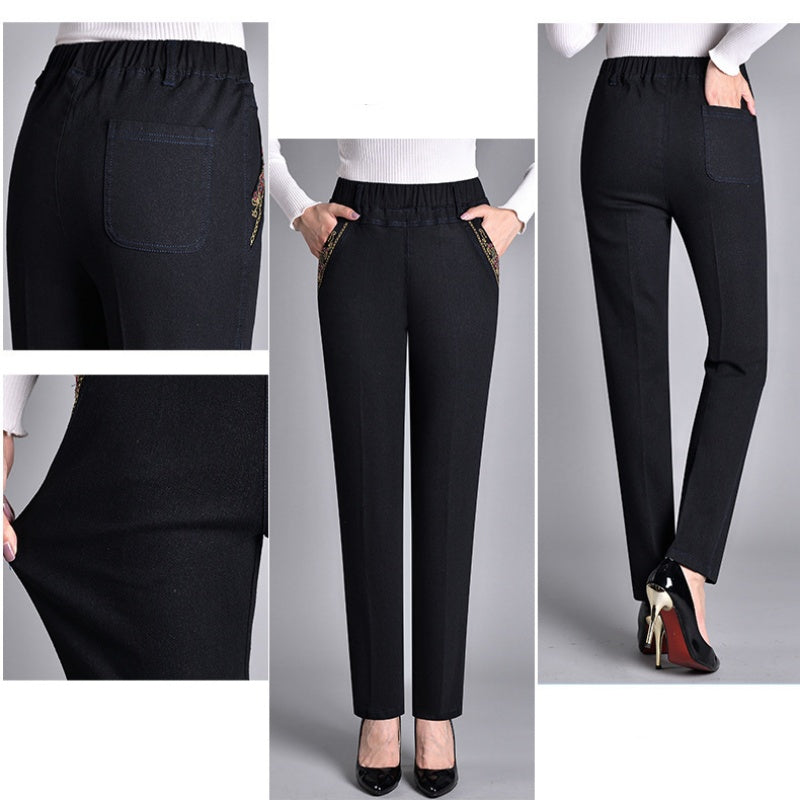 Spijkerbroek - dames - Met Elastische Taille en Zijzakken — Flatterend design met rechte pijp