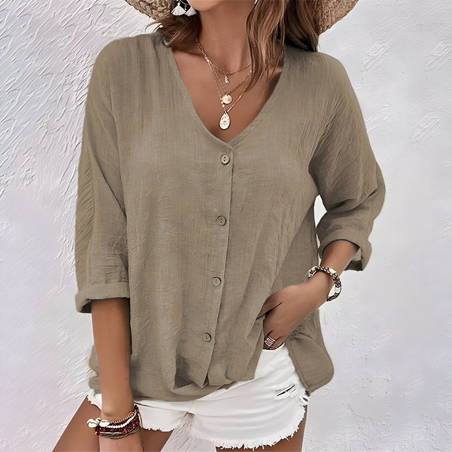 Relaxte doorknoop blouse dames - casual comfortabele blouse