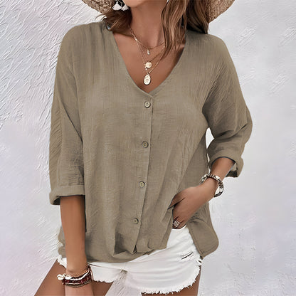 Relaxte doorknoop blouse dames - casual comfortabele blouse