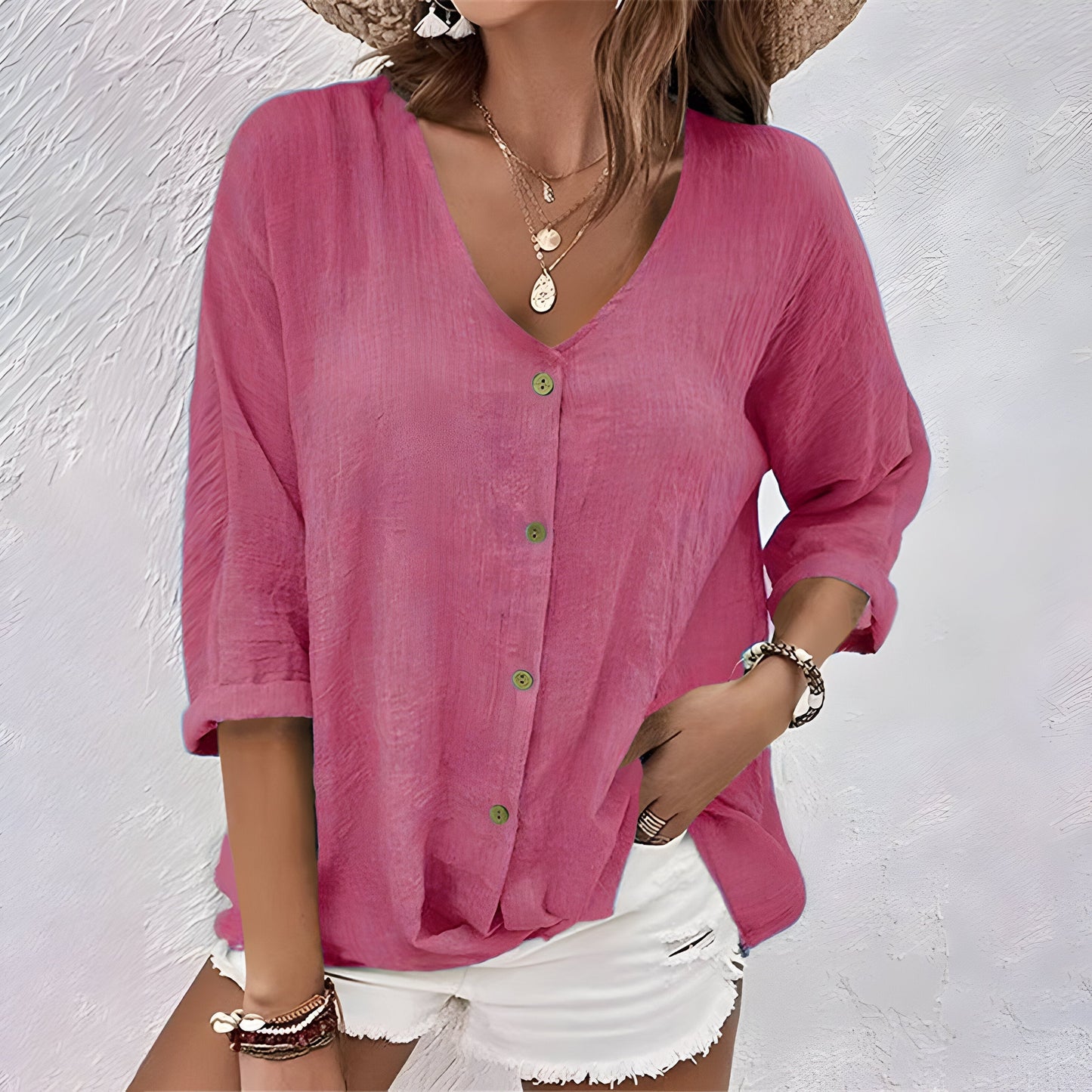 Relaxte doorknoop blouse dames - casual comfortabele blouse