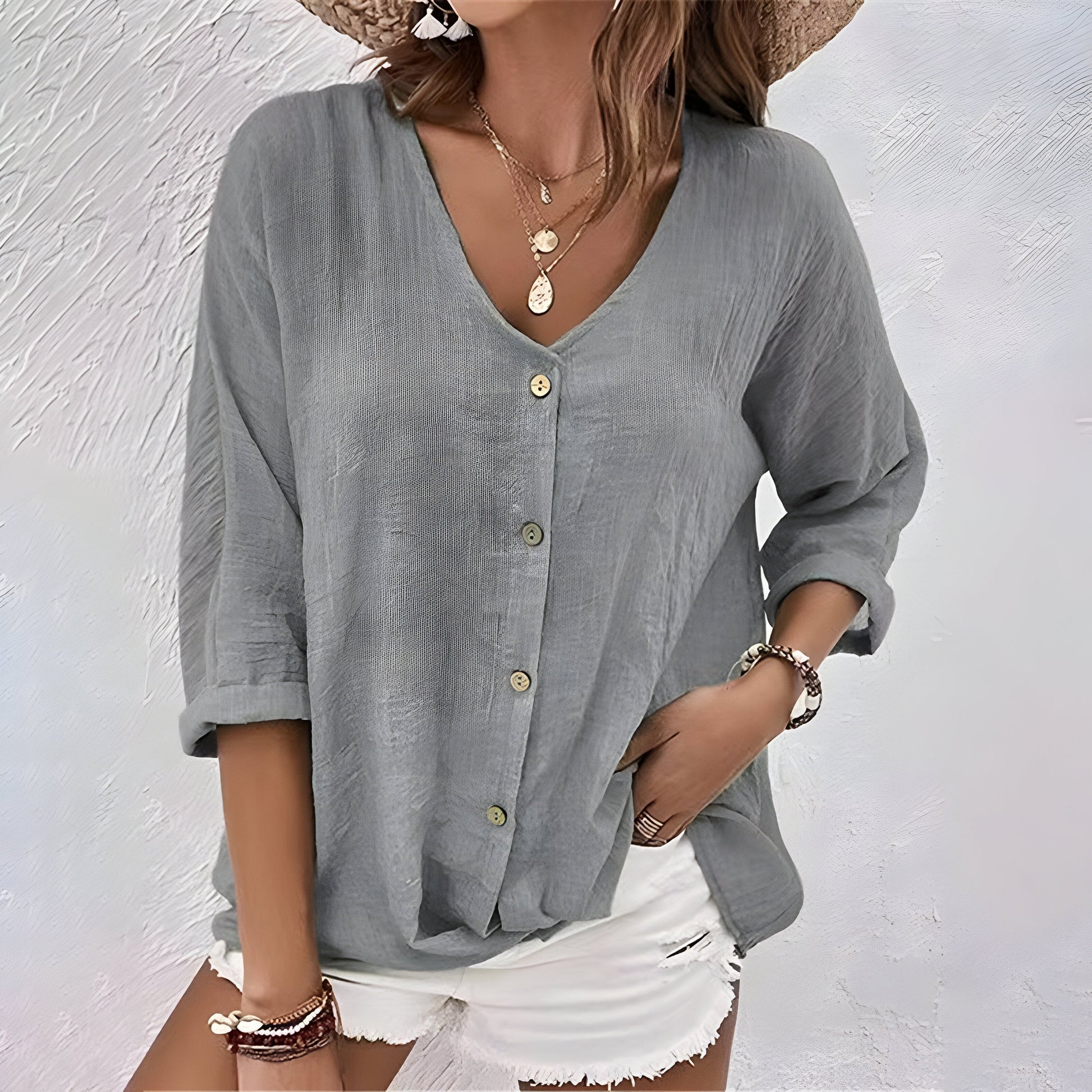 Relaxte doorknoop blouse dames - casual comfortabele blouse