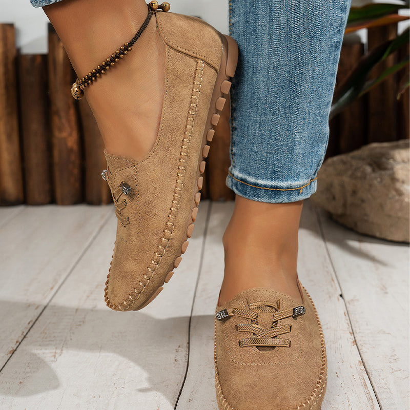Loafers dames van zacht kunstleer - antislip in kameel