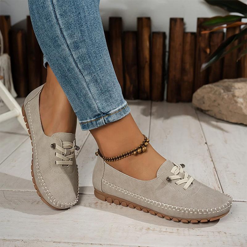 Loafers dames van zacht kunstleer - antislip in beige