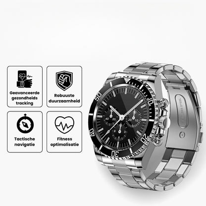 Stalen heren smartwatch met de vier hoofdfuncties