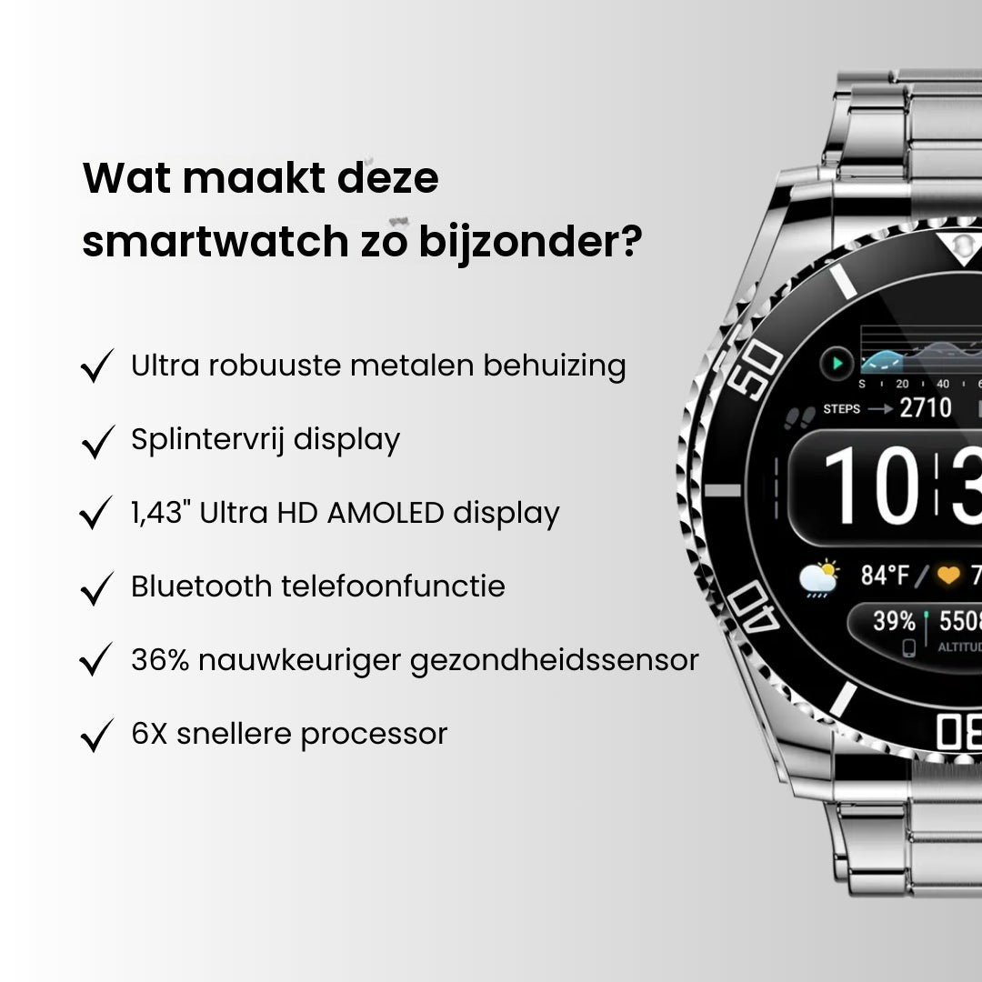 Overzicht van de functies van de stalen heren smartwatch