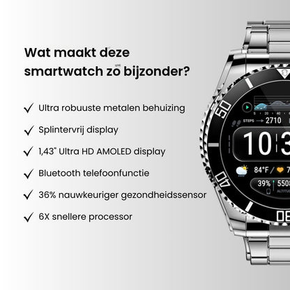 Overzicht van de functies van de stalen heren smartwatch