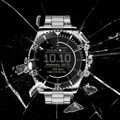 Stalen heren smartwatch met digitale wijzerplaat