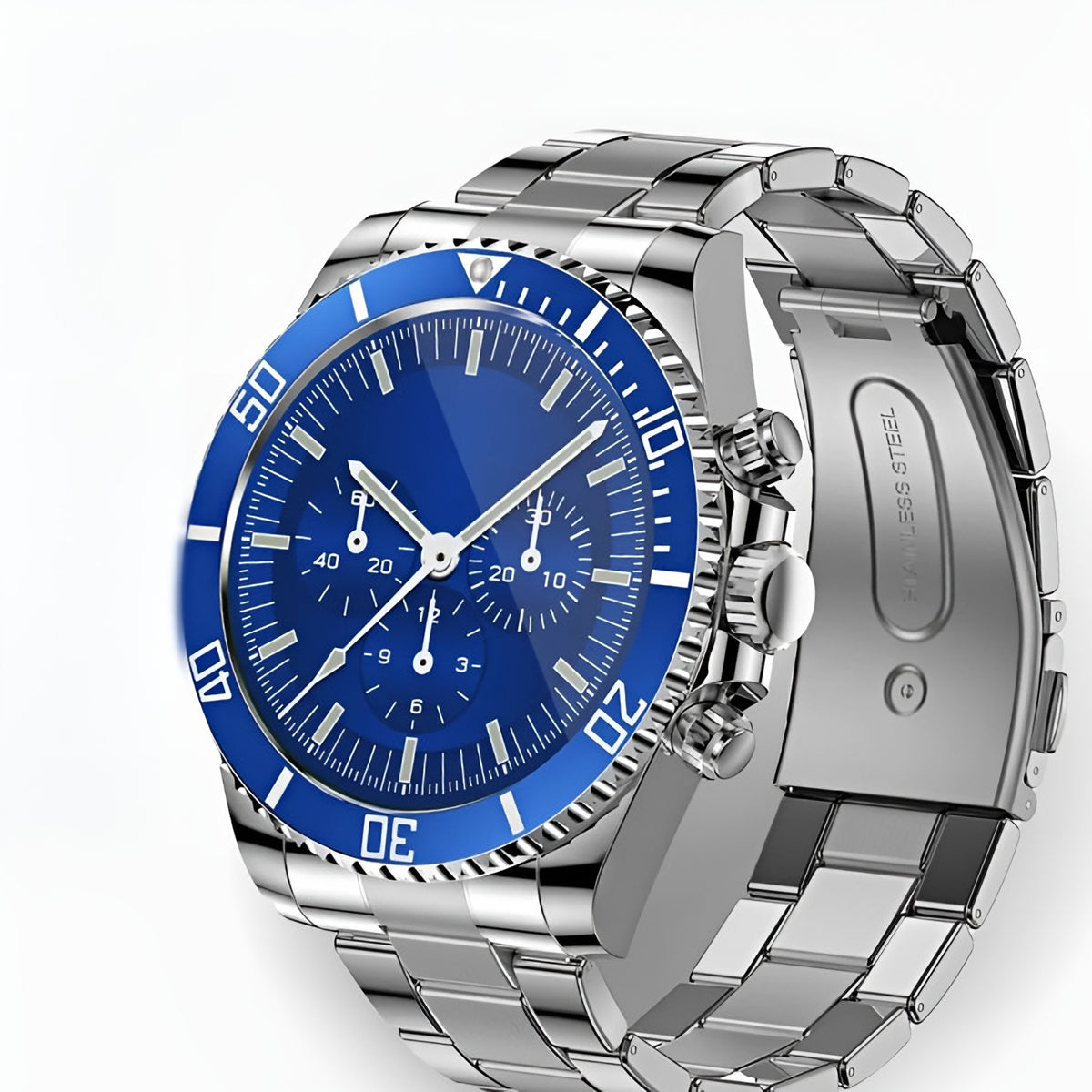 Stalen heren smartwatch met blauwe wijzerplaat