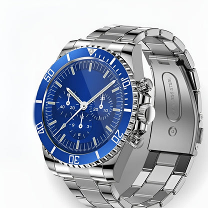 Stalen heren smartwatch met blauwe wijzerplaat