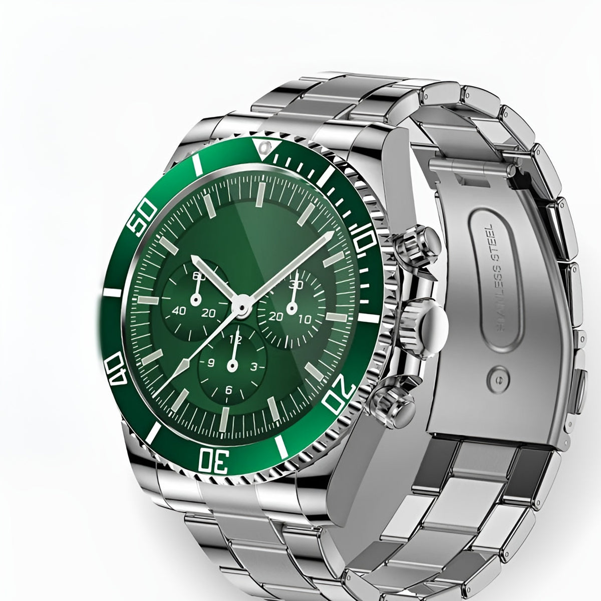 Stalen heren smartwatch met groene wijzerplaat