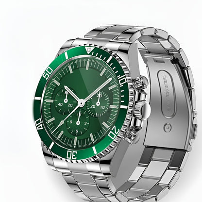 Stalen heren smartwatch met groene wijzerplaat